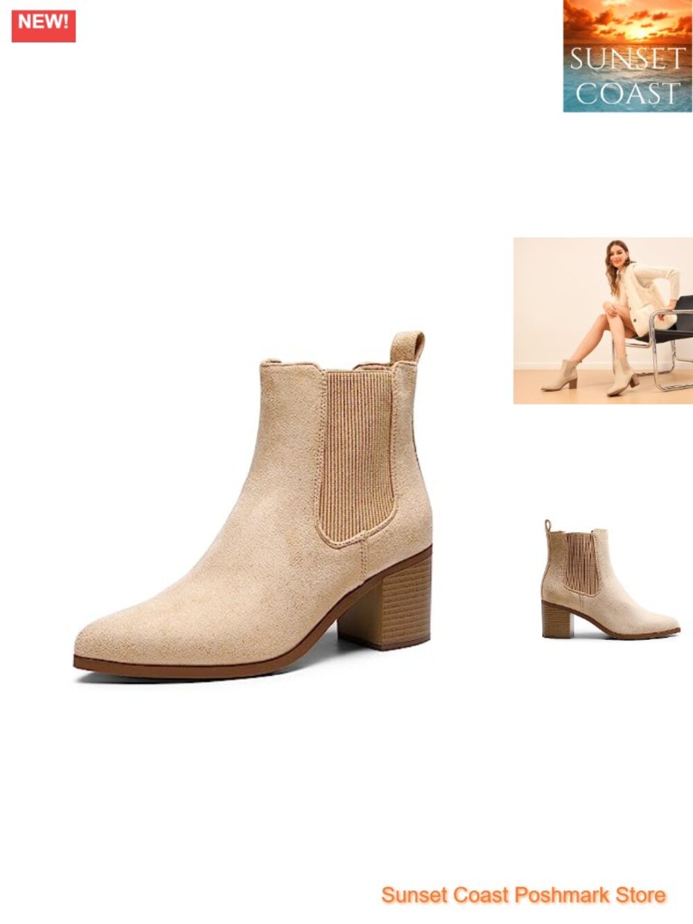 Women's Heeled Ankle Chelsea Boots Faux Suede Pointed Toe
